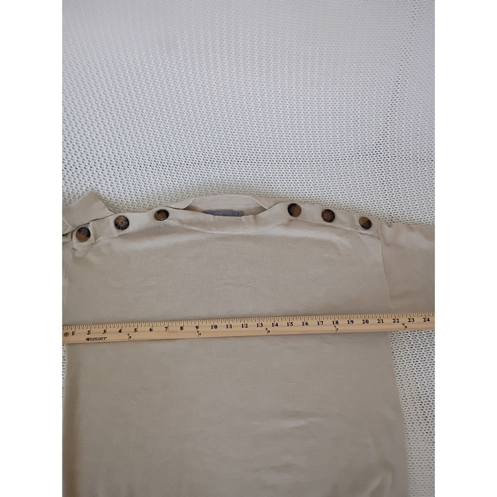 b.young Beige Button Shoulder Sweater L Fits M Neutral Essential Classic NWOT - Picture 6 of 15